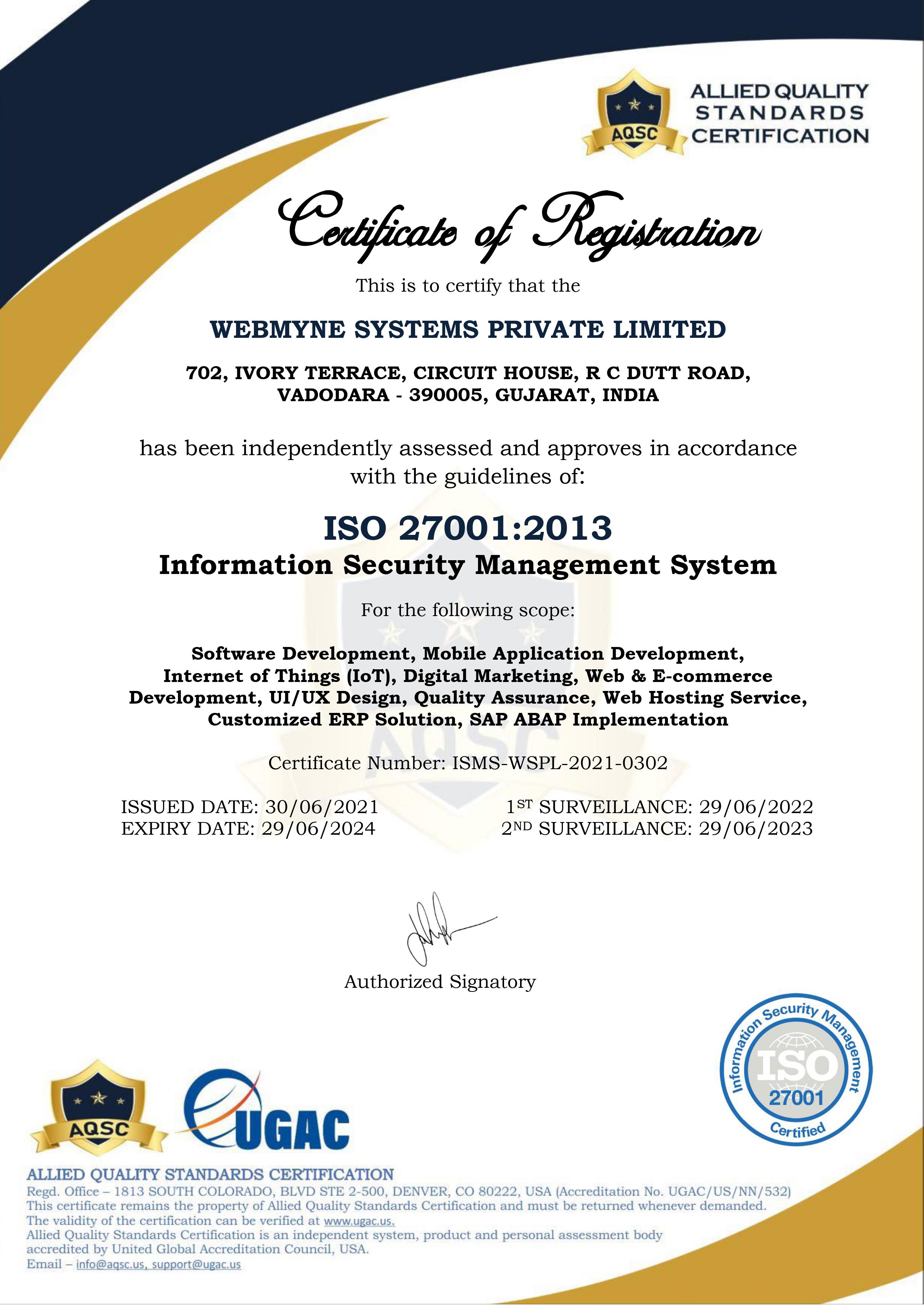 iso 27001:2013 certified company